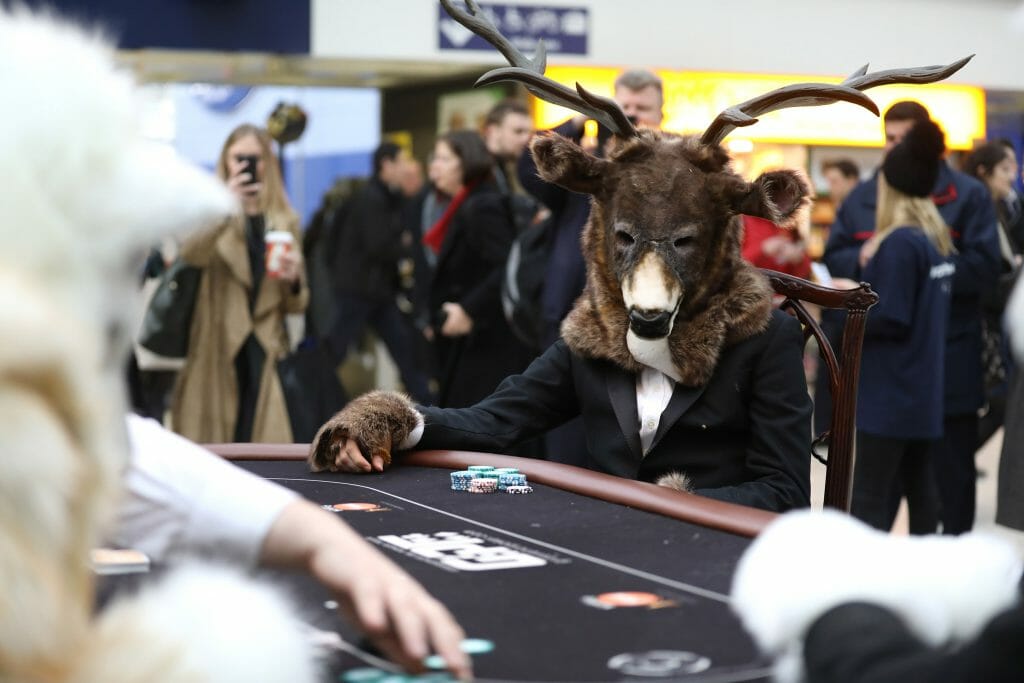 LONDON, ENGLAND - DECEMBER 07: Grosvenor Casinos launches 'Call Of The Wild' Christmas campaign with an inspired re-creation of an iconic image at Waterloo Station on December 7, 2016 in London, England. For more information please contact grosvenor@publicasity.co.uk (Photo by Tim P. Whitby/Getty Images for Grosvenor Casinos)