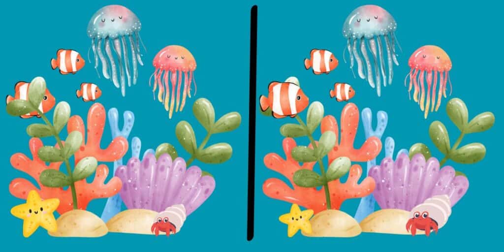 Spot the difference challenge: dive into this underwater enigma with two nearly identical ocean scenes - find all 5 deviations in under 12 seconds!